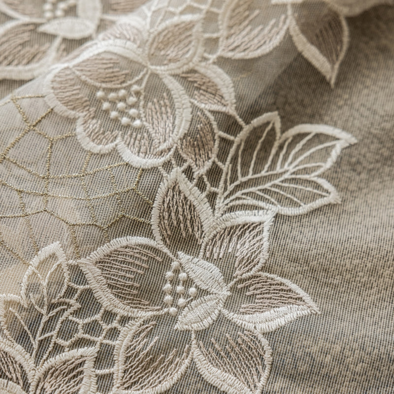 a close up of a lace with flowers on it