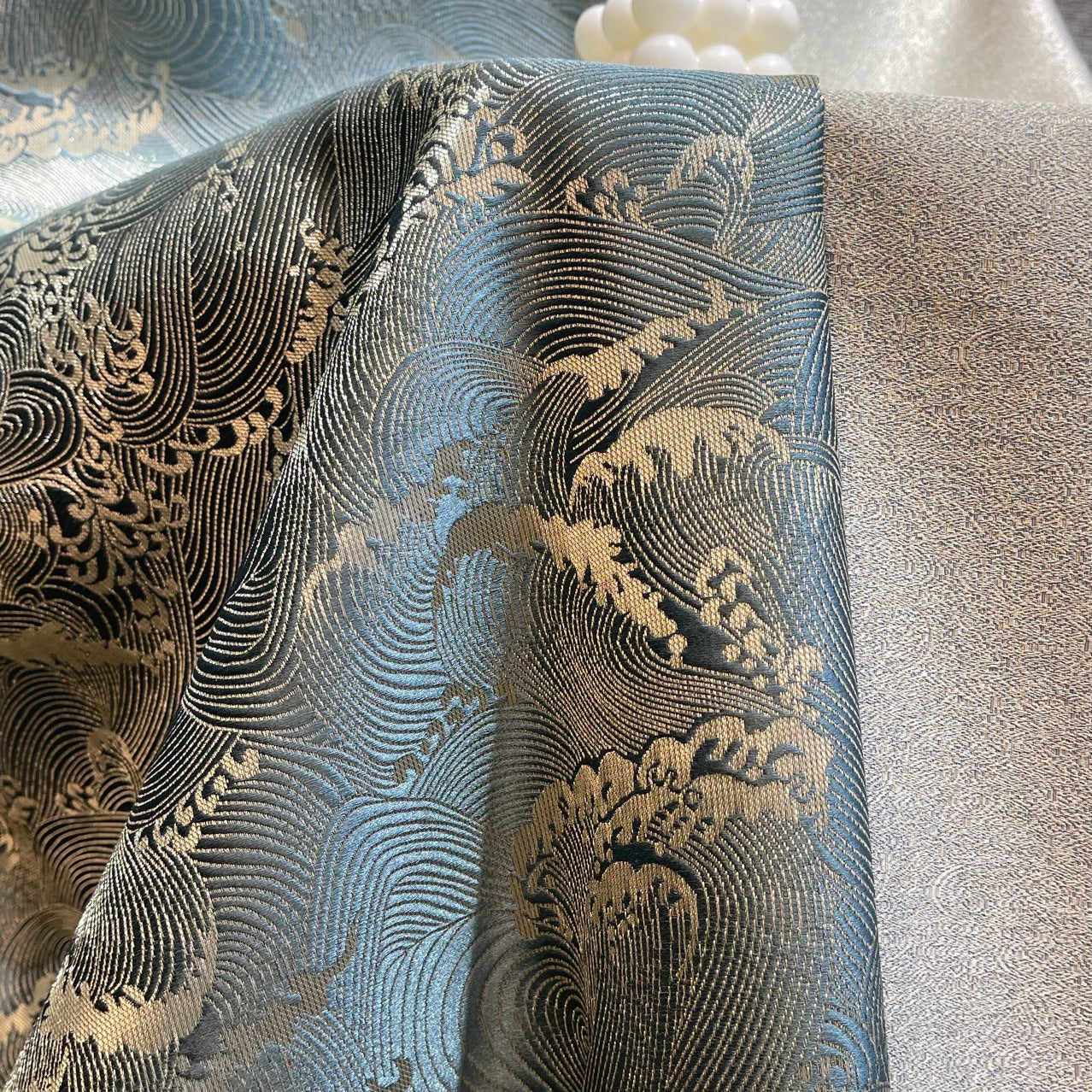 Rideau Bleu Motif Vagues