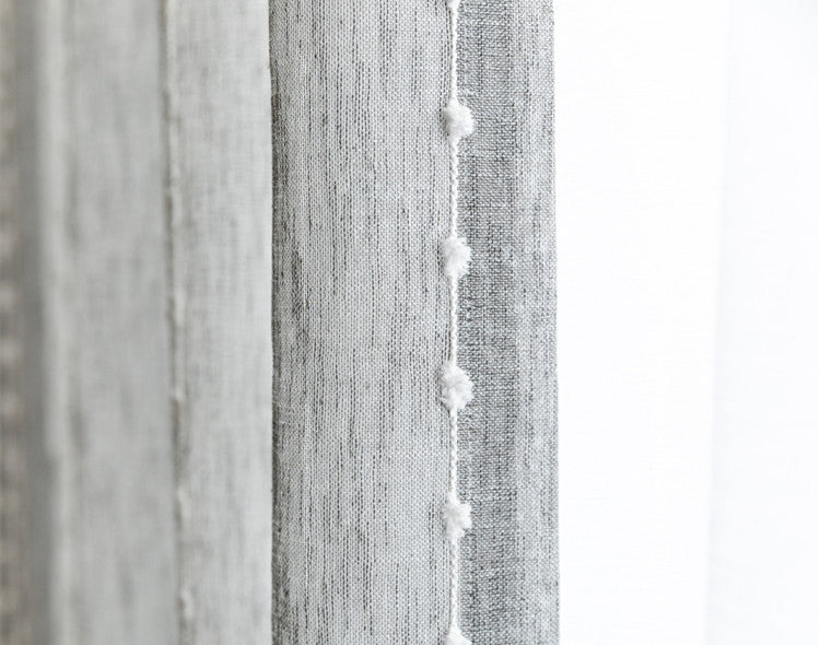Rideau Voilage Gris Léger pompom