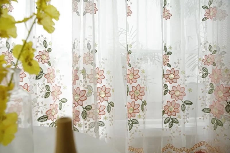 Voilage Fleurs Rose Decoration