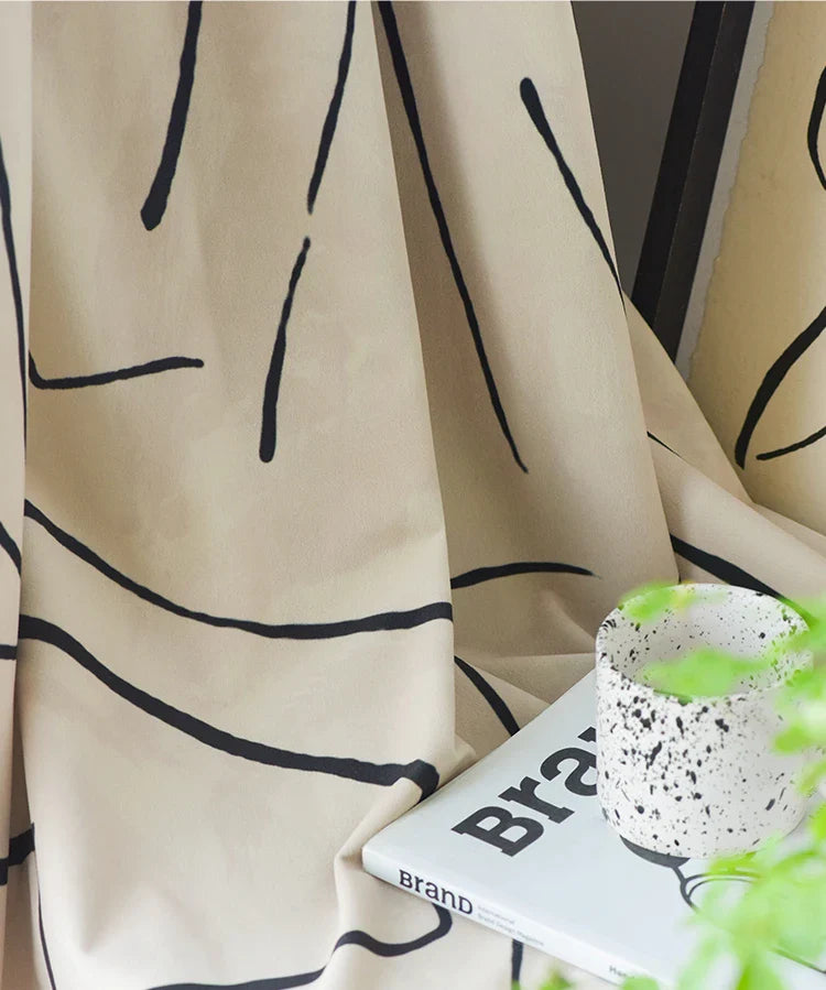 Rideau Blanc Motifs Noir Velours