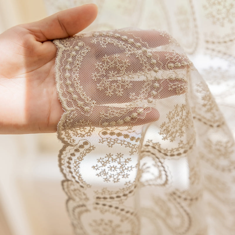 a person holding a piece of lace in their hand