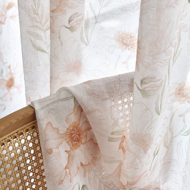 a close up of a curtain with flowers on it