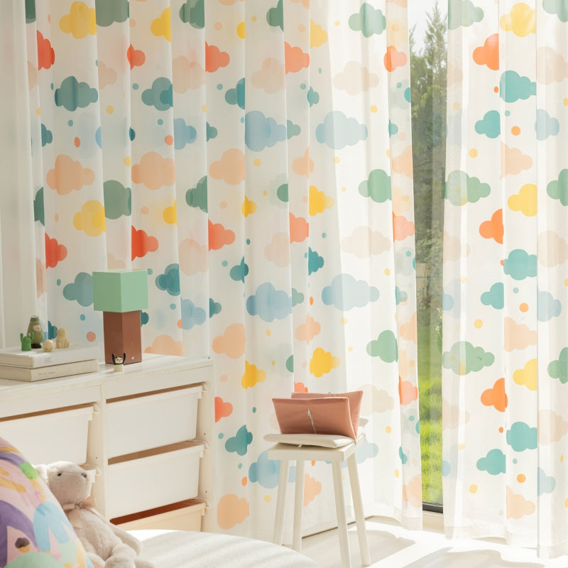 a child's bedroom with a colorful wallpaper