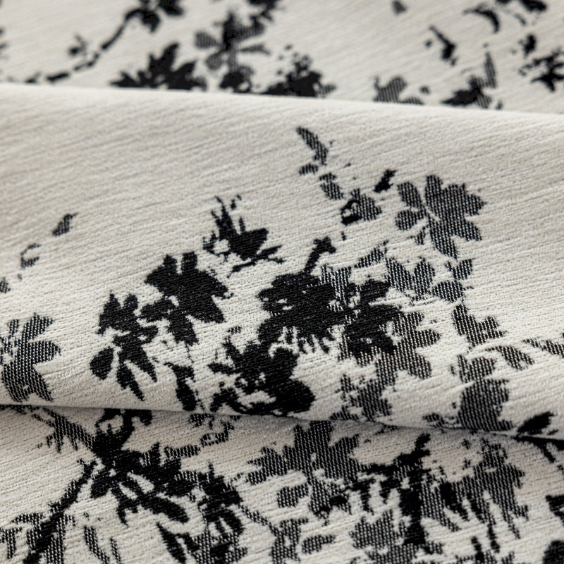 a close up of a black and white flowered fabric