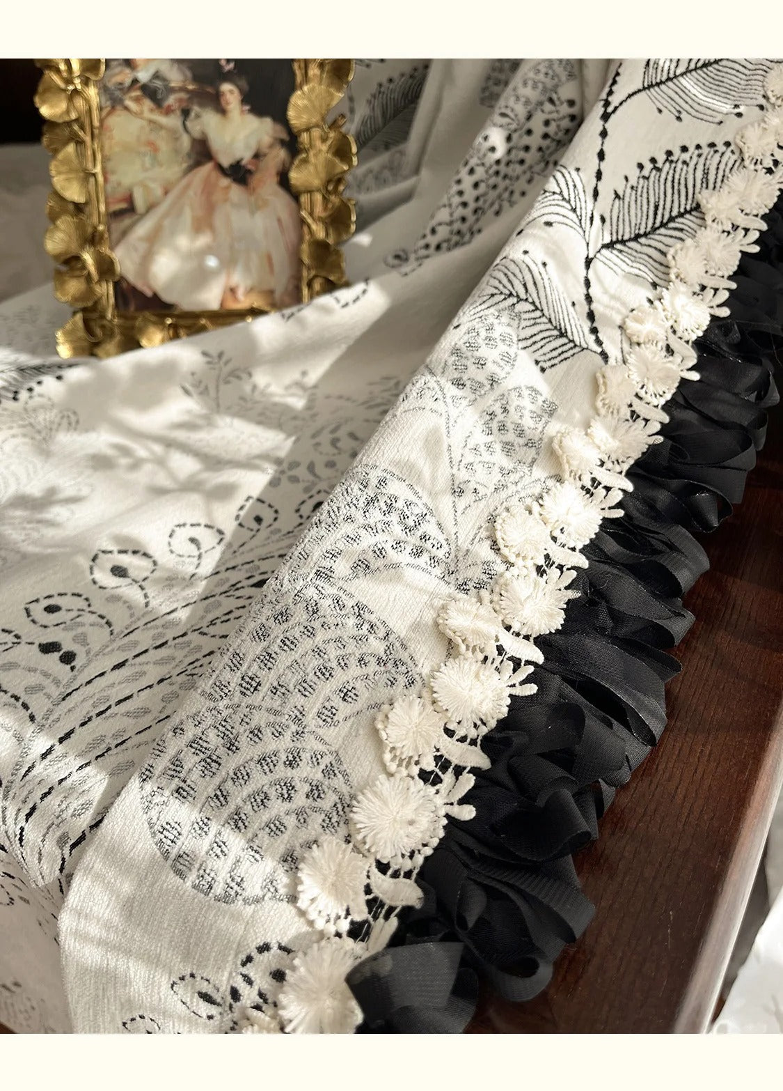 a table cloth with a picture of a woman on it